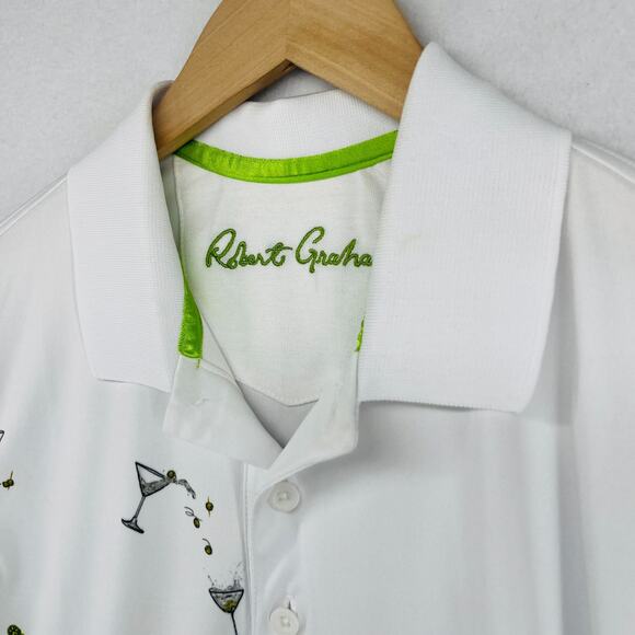 ROBERT GRAHAM Shirt Mens XS Polo Golf Martini Print Performance Jersey White - Picture 1 of 16